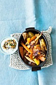 Oven-roasted vegetables with orange sauce