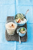 A baked apple smoothie, horseradish quark with apple and tofu dip with nuts