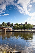 View of old bridge and Berliner Promenade at Saarbrucken, Saarland, Germany