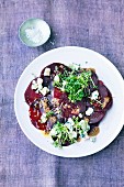 Beetroot salad with blue cheese and cress