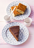 Gluten free sachertorte and chocolate crumb cake on plate