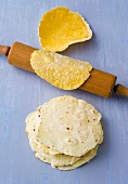 Close-up of corn tortillas and wraps