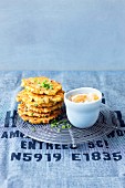 Vegetarian lentil fritters with a tangy yoghurt sauce