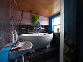 View of bathroom in houseboat, Amsterdam, Netherlands