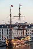 Ship Amsterdam in front of National Maritime Museum, Amsterdam, Netherlands