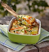 Vegetable pudding in baking dish