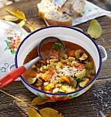 Minestrone soup in bowl