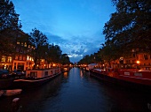 Amsterdam, Grachtengürtel, Zentrum, Hausboote, dunkel, Lichter