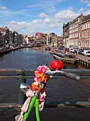 View of canal houses and canal in Nieuwmarkt, Amsterdam, Netherlands