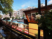 View of houses and Prinsengracht canal in Amsterdam, Netherlands
