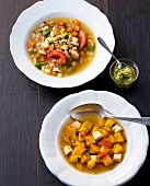 20 Min. vegetarisch, Kürbis Linsen Eintopf, Minestrone mit Reis
