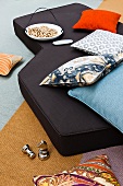 Various colourful seat and floor cushions