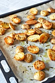 Rosemary potatoes on baking sheet