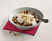 Date and cinnamon granola in bowl