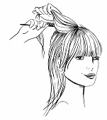 Illustration, Haarstyling, Haare, toupieren, Stielkamm, Kamm, Step 2