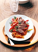 Lamb fillet with lecso on plate