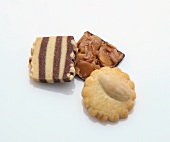 Close-up of biscuits and cookies on white background