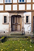 Entrance door of timber house, Upper Lusatia, Saxony, Germany