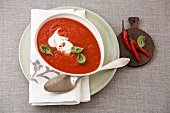 Spicy tomato soup in bowl