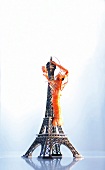 Crayfish climbing on Eiffel Tower replica