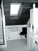 Badezimmer, Detail, Schränke, Dachschräge, Dachfenster, vertäfelt