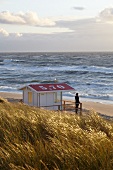 View of lifeguard house on beach of Rantum, Sylt, Germany
