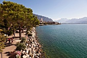 View of Montreux and Alps at lakeside, Switzerland
