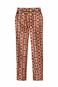 Patterned silk pants on white background