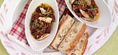 Lukewarm beans salad with mackerel in bowl