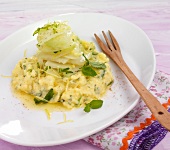Cheese and herb polenta with kohlrabi on plate
