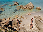 Elevated view of Baja Trinita beach, La Maddalena Island, Sardinia, Italy