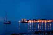 View of Porec sea at night in Istria, Croatia