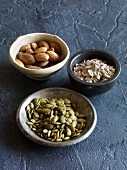 Almonds and other nuts in bowls