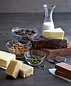 Ingredients for preparing homemade chocolates