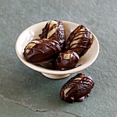 Bowl of stuffed chocolate dates