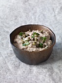 Tuna cream with capers in brown bowl