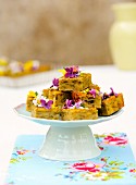 Green buttermilk cake with edible flowers