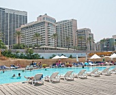 View of InterContinental Phoenicia Hotel and swimming pool in Beirut, Lebanon