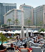 View of InterContinental Phoenicia Hotel and swimming pool in Beirut, Lebanon