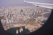 View of Beirut city through aeroplane window, Beirut, Lebanon, aerial view