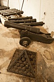 Several cannon in fort at Steinhude, Lower Saxony, Germany