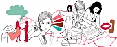 Illustration of women using various communication technologies