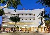 View of Hotel Cinema in Bauhaus-style lights at Dizengoff Square, Tel Aviv, Israel