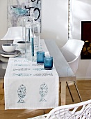 Dining table decorated in blue and white