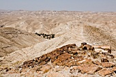 View of rolling landscape at Wadi Qelt in Judean Desert, Israel