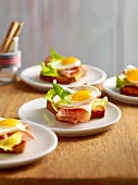 Strammer Max (bread topped with ham and a fried egg) with quail's eggs, Bavaria