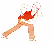 Detox-Yoga, Übungen, Frau macht Ausfallschritt, Oberkörper gedreht