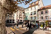 People crossing on street at Lausanne, Canton of Vaud, Switzerland