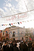 Procession for festival of Sant'Efisio on cart in Sardinia, Italy