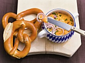 Bavarian obatzda in bowl with bread